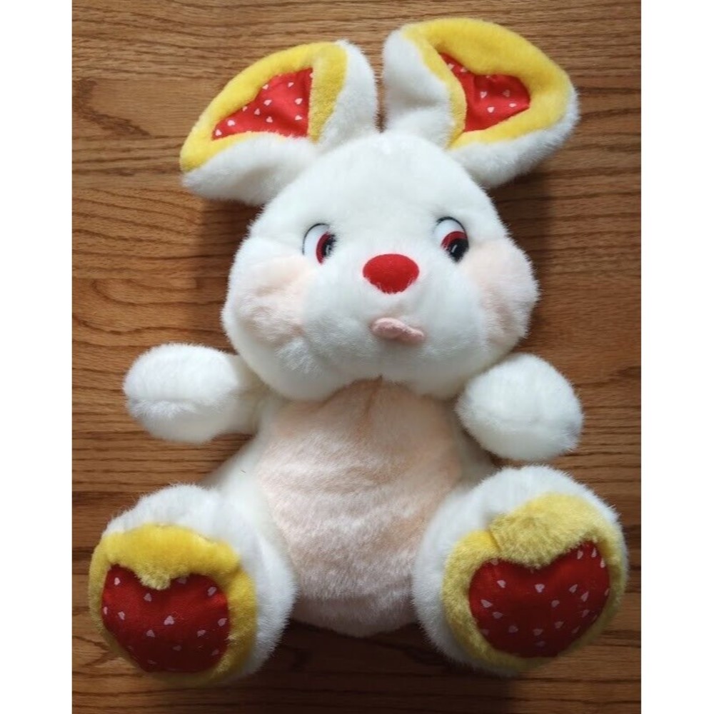 Vintage Bunny Soft White Pink Yellow Red Ears Hearts Play by Play 14'' Spring